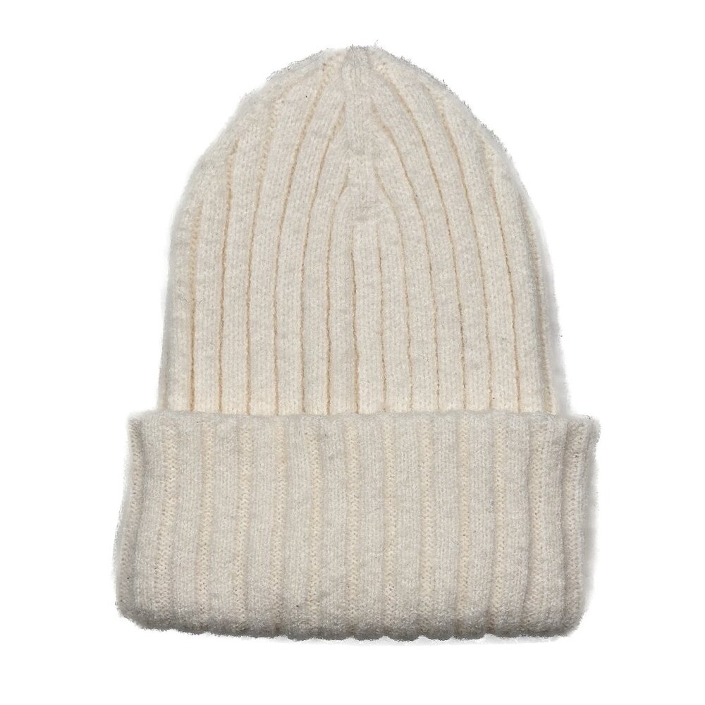 Anthropologie Maeve‎ Ribbed Knit Beanie Streetwear Ski Hat Cream Ivory OS - NWOT - Picture 3 of 4